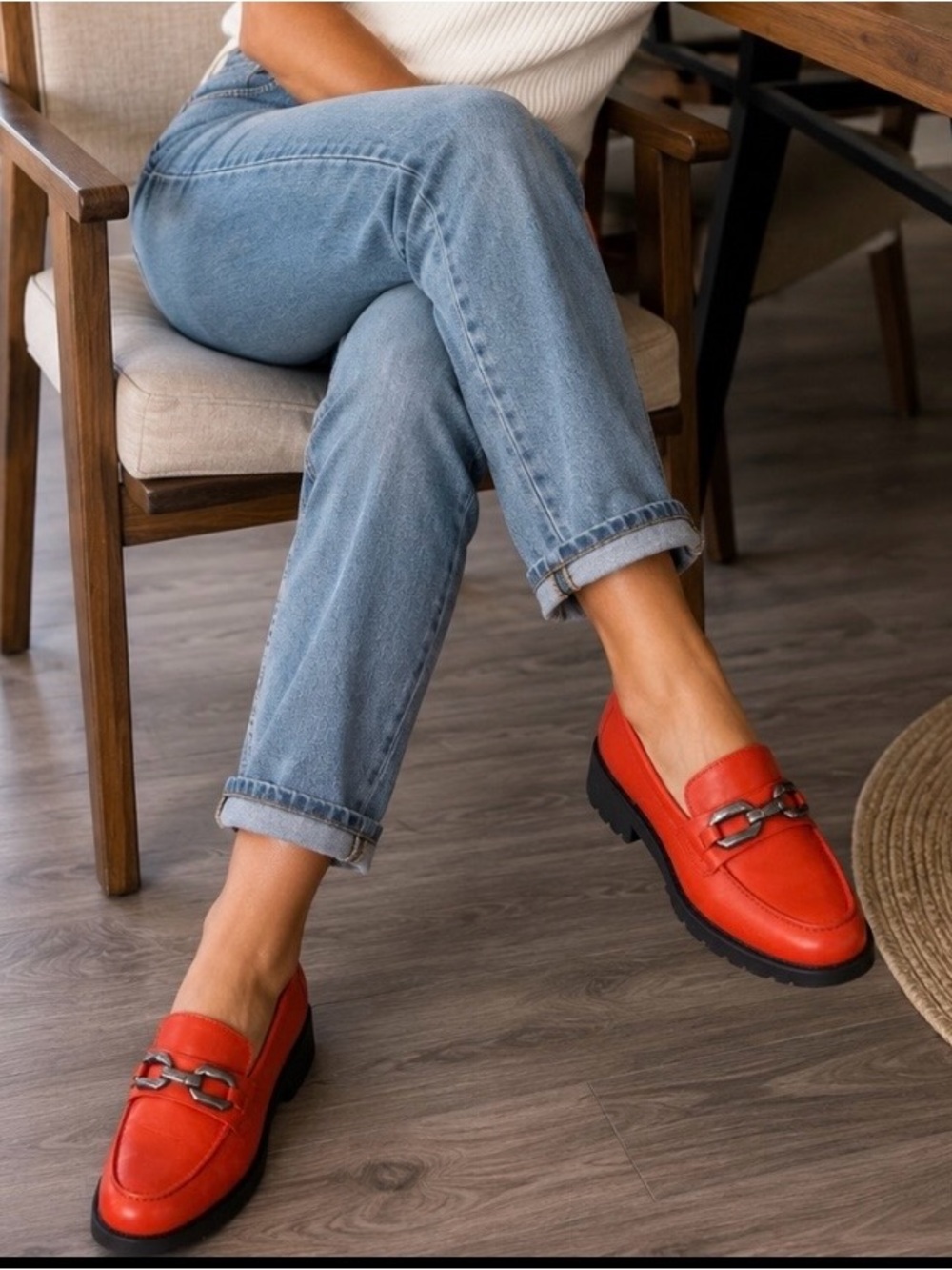 Women’s orange Leather Loafers with Silver Hardware made in Brazil size 8